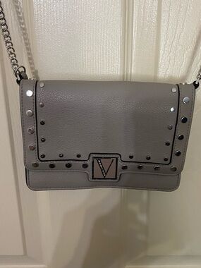 Victoria's Secret Gray Studded Leather Crossbody with Chain Strap